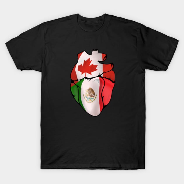 Mexican Canadian Split Anatomical Heart With Flags - Mexico-Canada T-Shirt by Biped Stuff